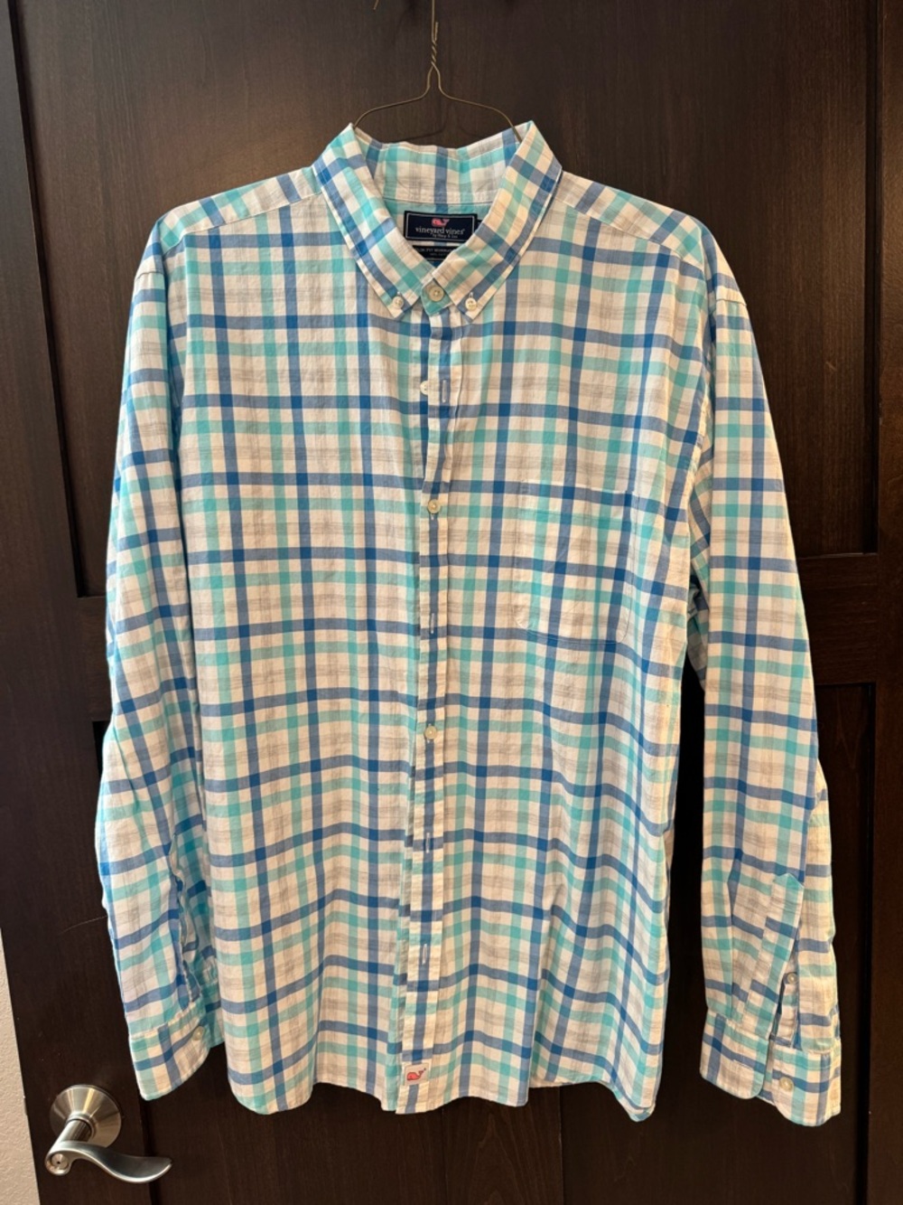 Vineyard Vines Linen White and Blue Plaid Button-Down Shirt